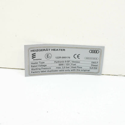 NEW AUDI Q7 4M VEHICLE DATA TAG FOR AUXILIARY HEATER 4M0010525B ORIGINAL