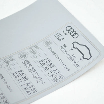 NEW AUDI Q5 FY 80A TYRE PRESSURE DATA PLATE STICKER 80A010502AC ORIGINAL