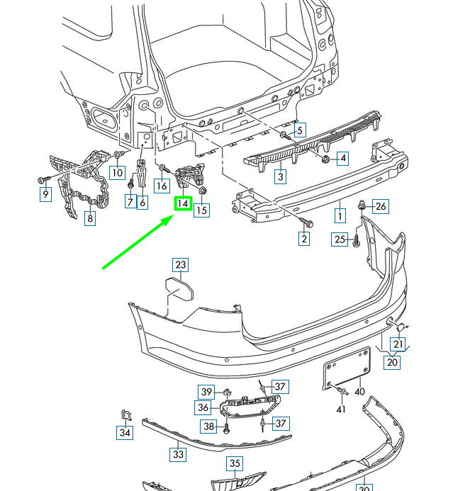 new vw passat b8 3g rear left bumper center guide section 3g9807483a original