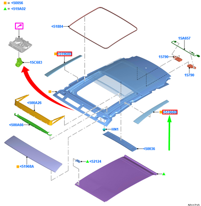 new ford kuga mk3 right roof panel assy 2434206 lj6b-r51968-ab original