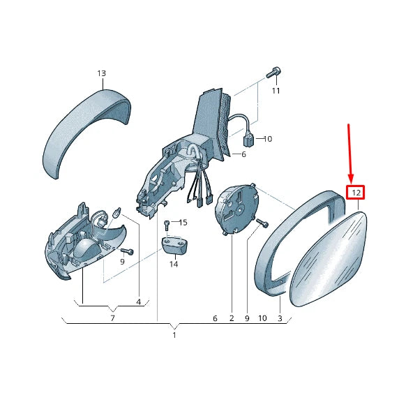 NEW VW SHARAN 7N FRONT LEFT DOOR MIRROR GLASS LHD 7N0857521E ORIGINAL