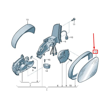 NEW VW SHARAN 7N FRONT LEFT DOOR MIRROR GLASS LHD 7N0857521E ORIGINAL