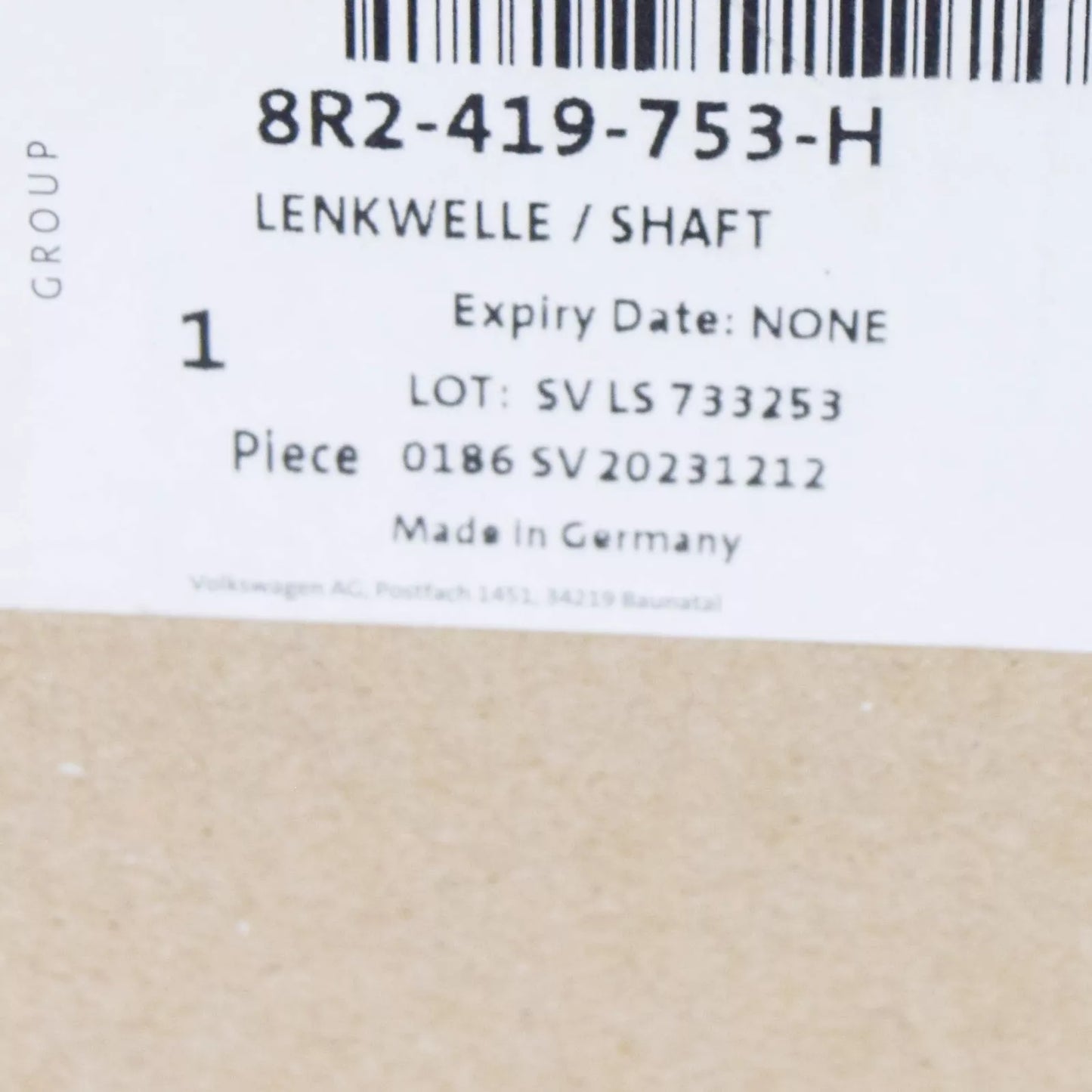 NEW AUDI Q5 8R INTERMEDIATE STEERING SHAFT RHD 8R2419753H ORIGINAL