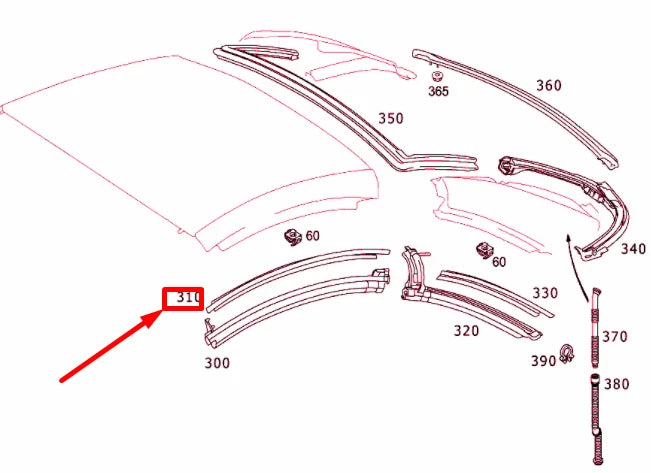 NEW MERCEDES-BENZ SL R230 ROOF RIGHT SIDE RAIL A2307900666 ORIGINAL