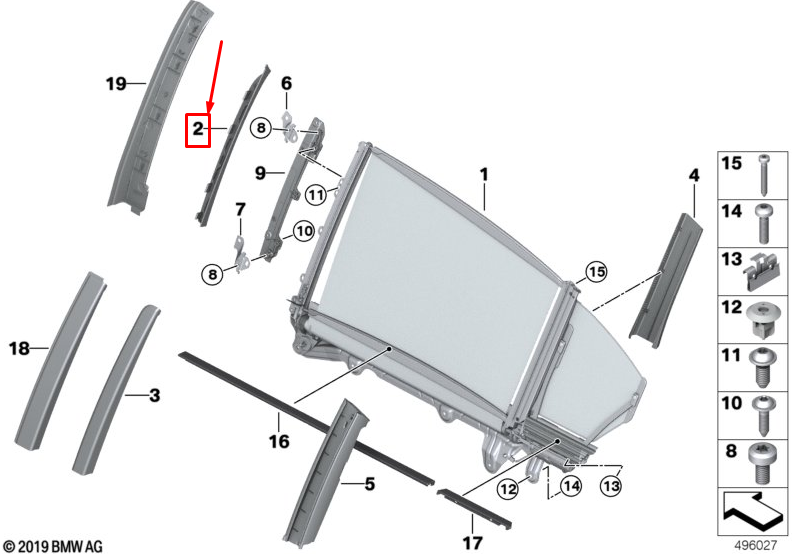 new bmw 7 g11 front inner right side window glass trim 51357377302 original