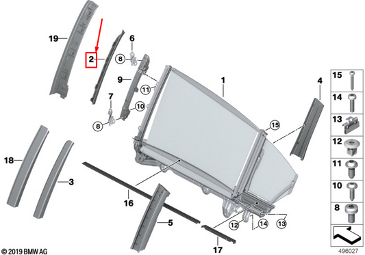 new bmw 7 g11 front inner right side window glass trim 51357377302 original