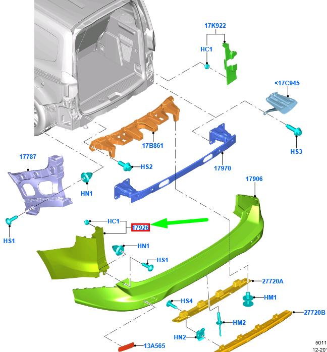 new ford tourneo courier rear bumper right side end cap 2167917 original