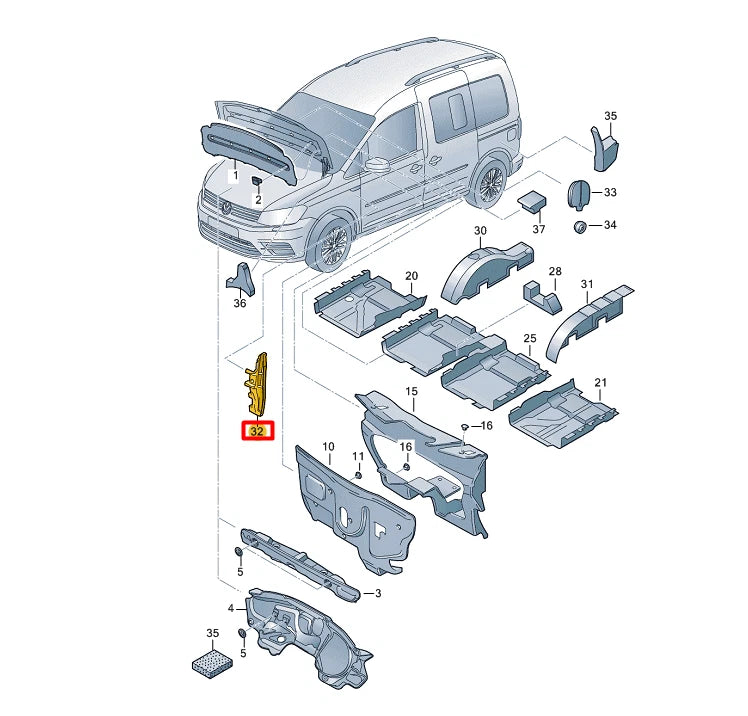 NEW VOLKSWAGEN CADDY IV VARIANT FRONT LEFT WING INSULATION 1T0864235C ORIGINAL