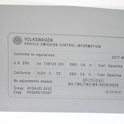 NEW VOLKSWAGEN ENGINE DATA NOTICE LABEL STICKER 06J010005AP ORIGINAL
