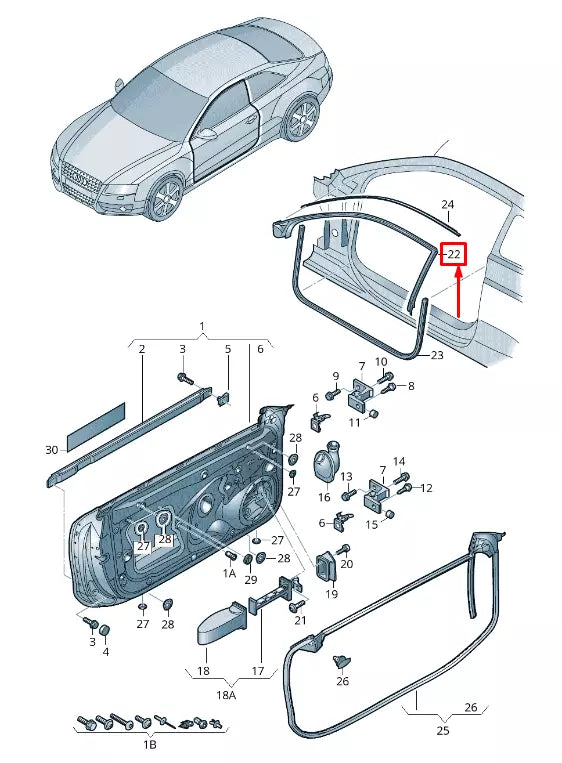 NEW AUDI A5 SPORTBACK 8T FRONT LEFT INNER DOOR SEAL RUBBER 8T0845353E ORIGINAL