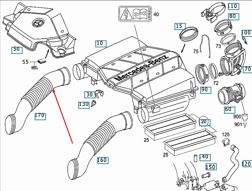 NEW MERCEDES-BENZ SL R230 RIGHT AIR INTAKE HOSE A1120941282 2006 ORIGINAL