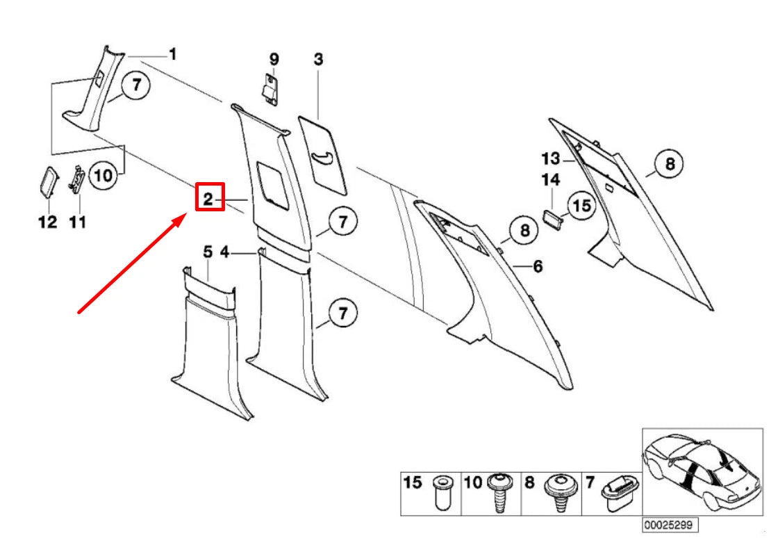 NEW BMW 7 E38 INTERIOR RIGHT B-PILLAR COVER 8174464 51438174464 ORIGINAL