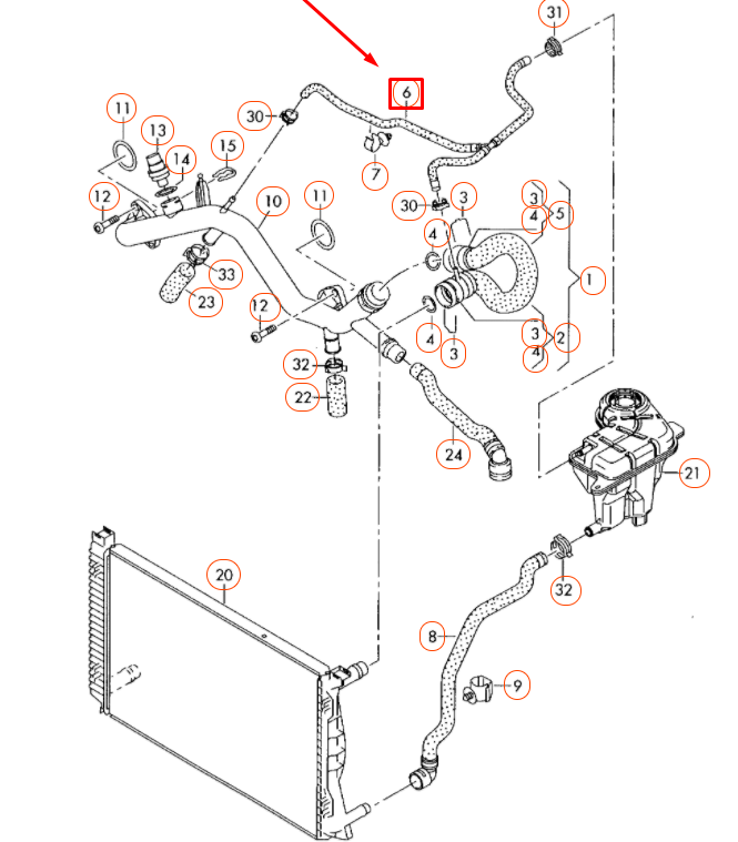NEW AUDI A6 C6 ENGINE COOLANT HOSE 4F0121107AG ORIGINAL