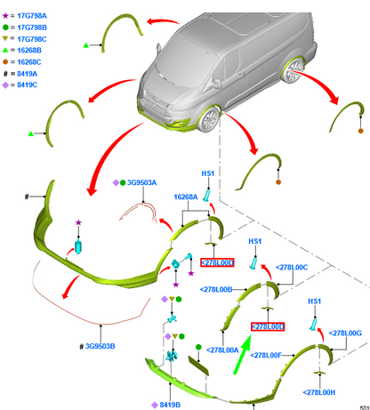 new ford transit custom mk1 front left wheel arch deflector 2044453 original