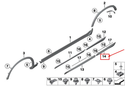 NEW BMW X3 F25 REAR RIGHT ROCKER PANEL MOLDING 51137352558 7352558 ORIGINAL