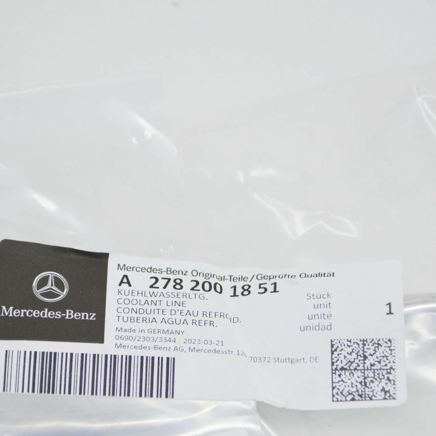 NEW MB ML W166 TURBOCHARGER COOLANT RIGHT RETURN LINE A2782001851 ORIGINAL