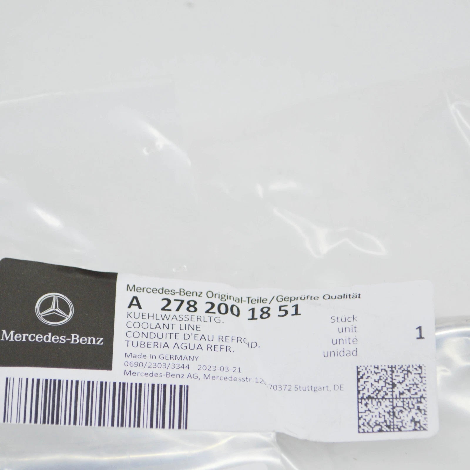 NEW MB ML W166 TURBOCHARGER COOLANT RIGHT RETURN LINE A2782001851 ORIGINAL