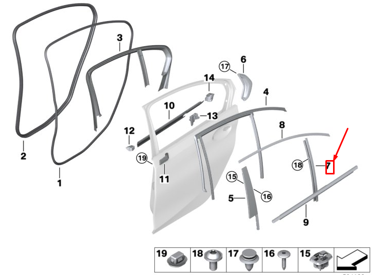 new bmw 3 g20 rear right door window guide web cover 51357407430 original