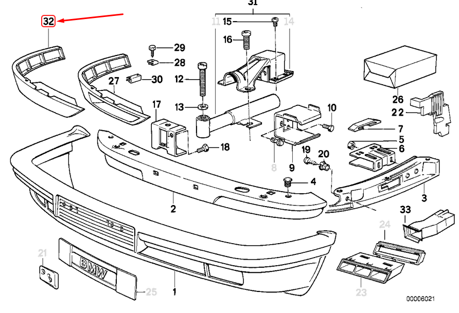 new bmw 7 e32 front bumper right insert 51118116324 8116324 original