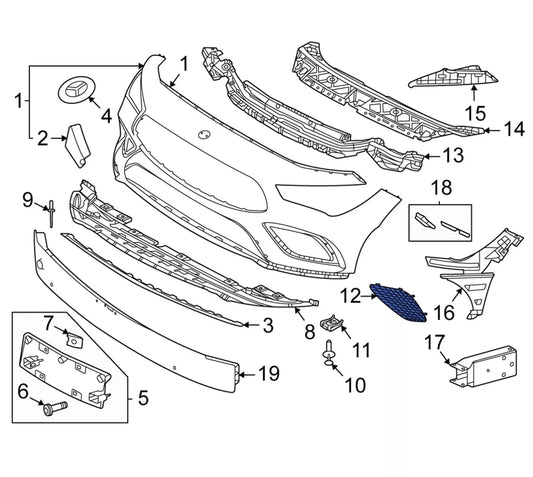 NEW MB CLA C117 FRONT BUMPER FOG LIGHT GRILLE RIGHT A1188856700 ORIGINAL
