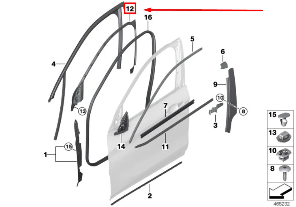 NEW BMW X1 F48 FRONT LEFT DOOR WINDOW FRAME COVER 51337435817 7435817 ORIGINAL
