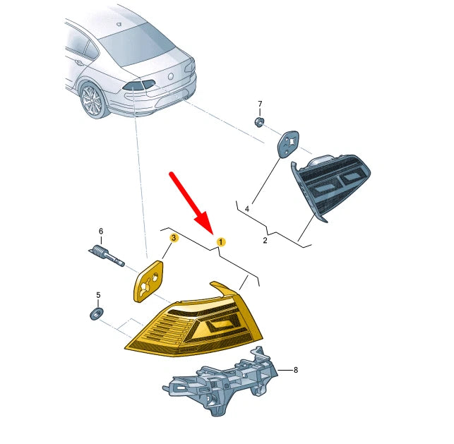 NEW VW PASSAT B8 REAR RIGHT OUTER LED TAILLIGHT 3G5945208F ORIGINAL