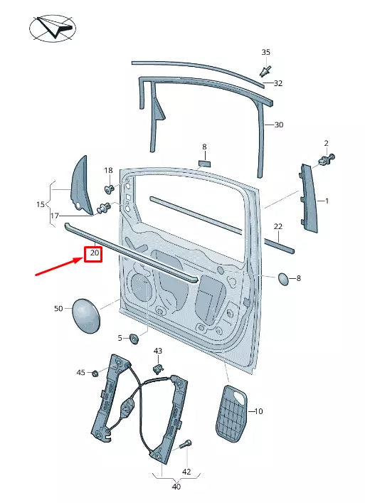 NEW VW SHARAN 7N FRONT RIGHT INNER DOOR WINDOW APERTURE SEAL 7N0837480B