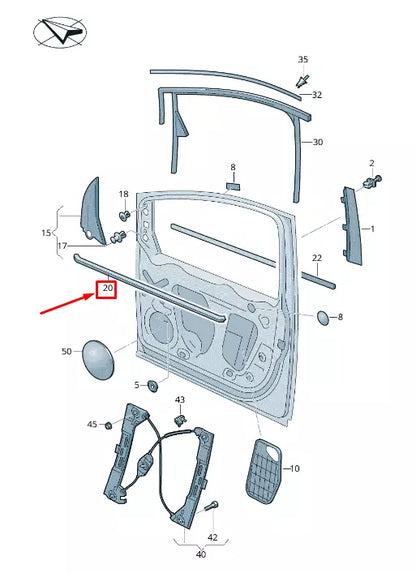 NEW VW SHARAN 7N FRONT RIGHT INNER DOOR WINDOW APERTURE SEAL 7N0837480B