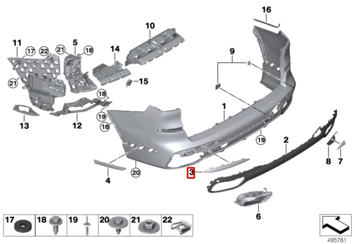 NEW BMW X7 G07 REAR LEFT BUMPER MOLDING 8092887 51128092887 ORIGINAL
