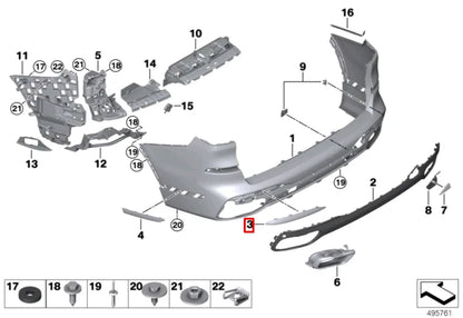 NEW BMW X7 G07 REAR LEFT BUMPER MOLDING 8092887 51128092887 ORIGINAL