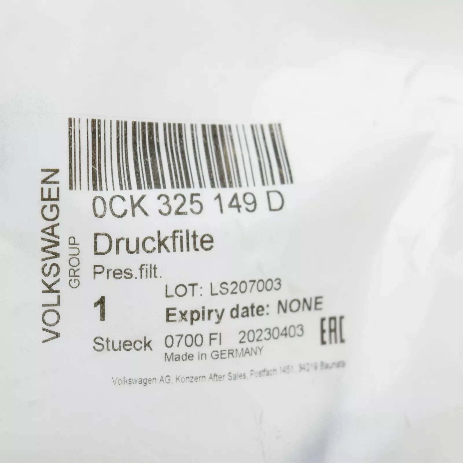 NEW AUDI A4 B9 GEARBOX PRESSURE FILTER 0CK325149D ORIGINAL