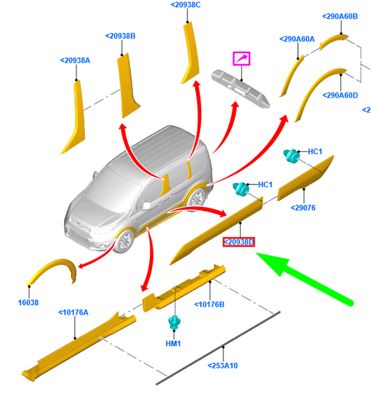 new ford tourneo connect mk2 front right door molding 1944537 original