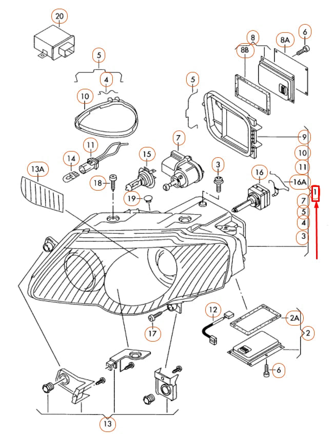 NEW VOLKSWAGEN PASSAT B6 FRONT RIGHT HEADLIGHT LHD USA 3C0941754M ORIGINAL
