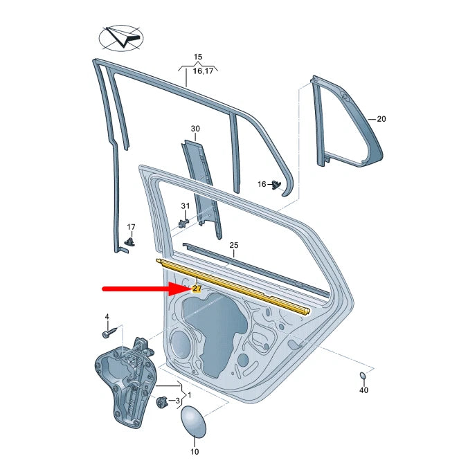 NEW VW GOLF MK8 REAR LEFT DOOR WINDOW INNER APERTURE SEAL 5H4839479 ORIGINAL