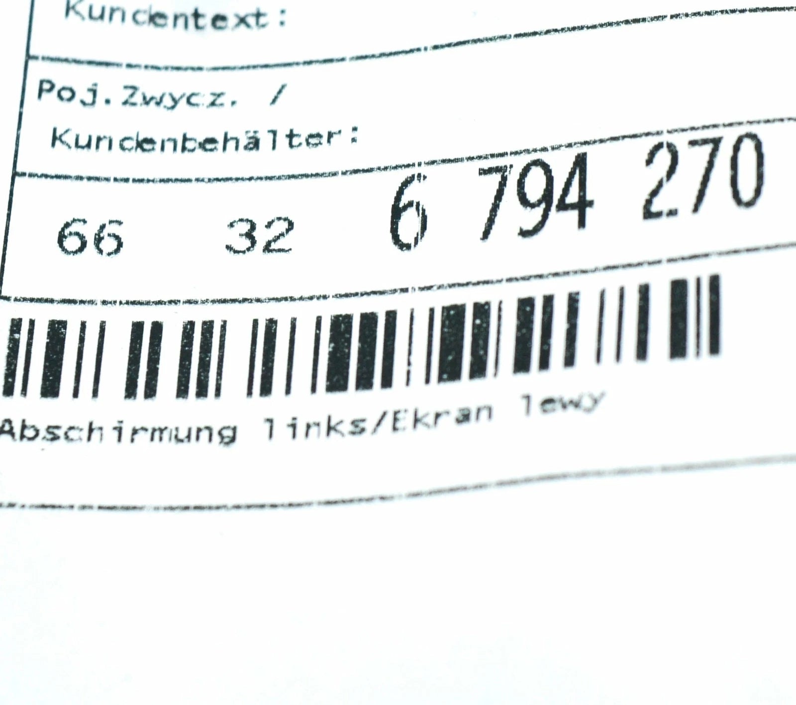 NEW BMW 3 F30 REAR BUMPER LEFT SCREENING 66326794270 ORIGINAL