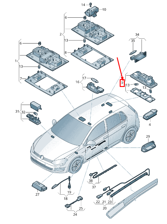NEW VW GOLF VII 5G MK7 INTERIOR MAP READING DOME LAMP 5G0947291JZKI ORIGINAL