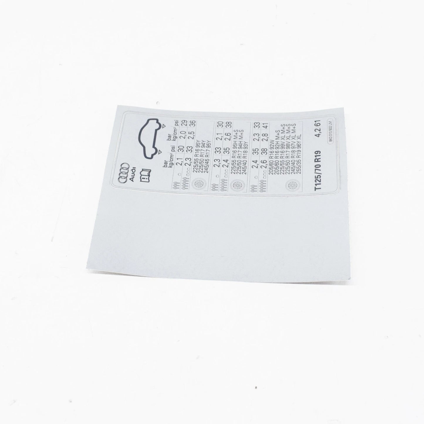 NEW AUDI A4 B8 TYRE PRESSURE DATA PLATE 8K0010502LM ORIGINAL