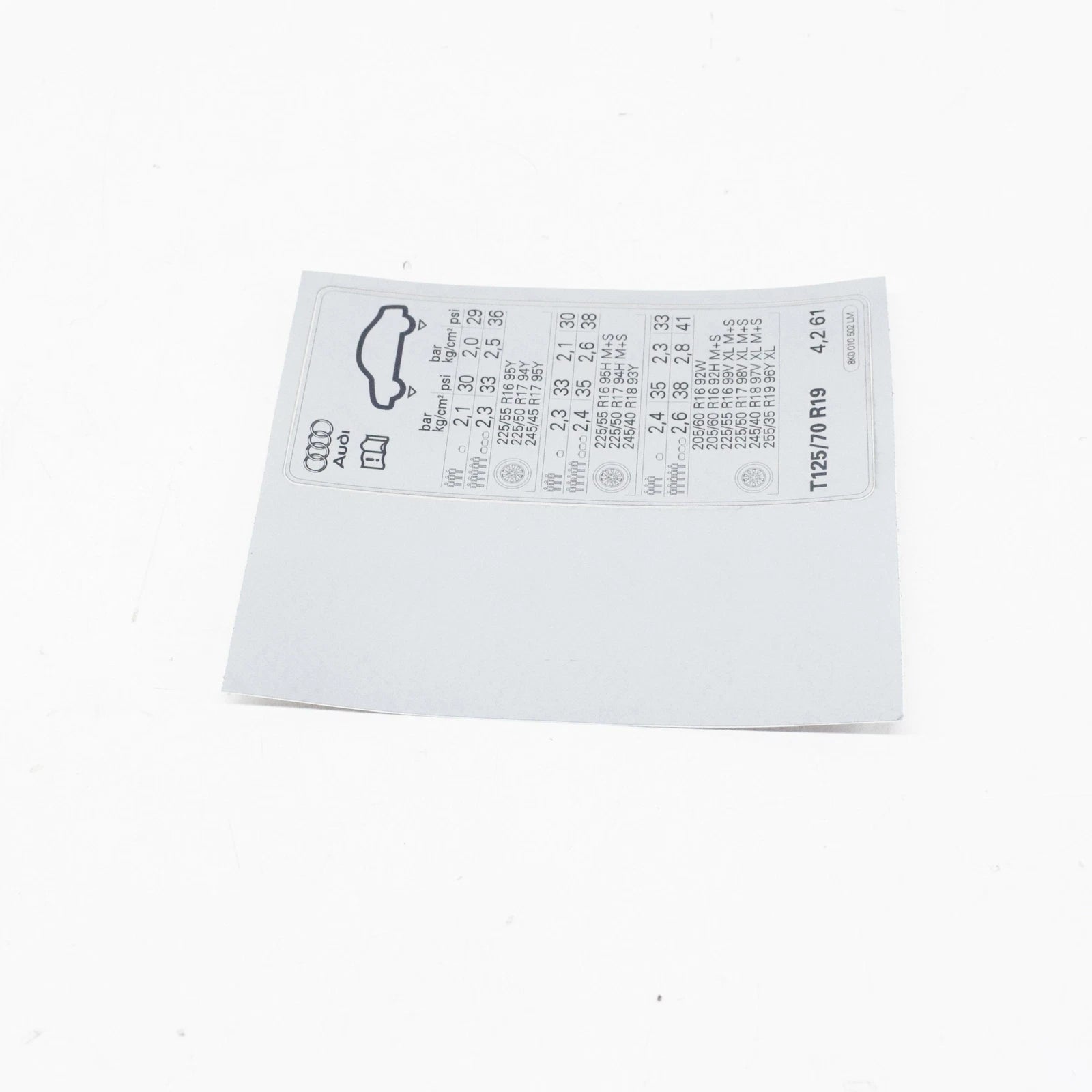 NEW AUDI A4 B8 TYRE PRESSURE DATA PLATE 8K0010502LM ORIGINAL