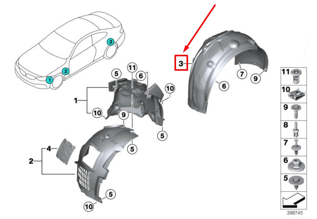 NEW BMW 4 CABRIO F33, F83 REAR LEFT INNER FENDER 51718054275 8054275 ORIGINAL