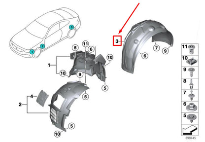NEW BMW 4 CABRIO F33, F83 REAR LEFT INNER FENDER 51718054275 8054275 ORIGINAL