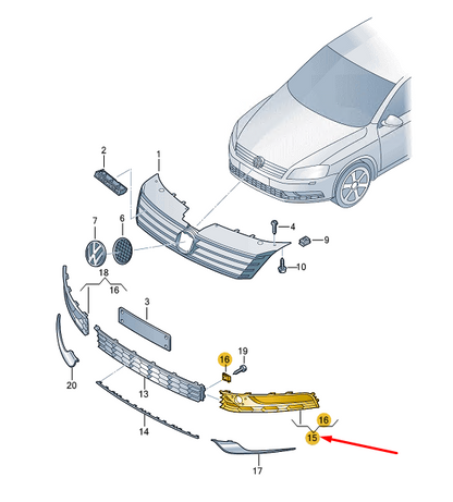 NEW VW PASSAT B7 FRONT BUMPER RIGHT AIR VENT GRILLE 3AA853666G9B9 ORIGINAL