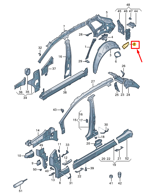 new audi q4 e-tron rear right quarter panel connecting plate 89a809348 original