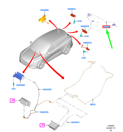 new ford kuga mk3 replacement aerial rod assy 2524579 lj6t-18a886-be original