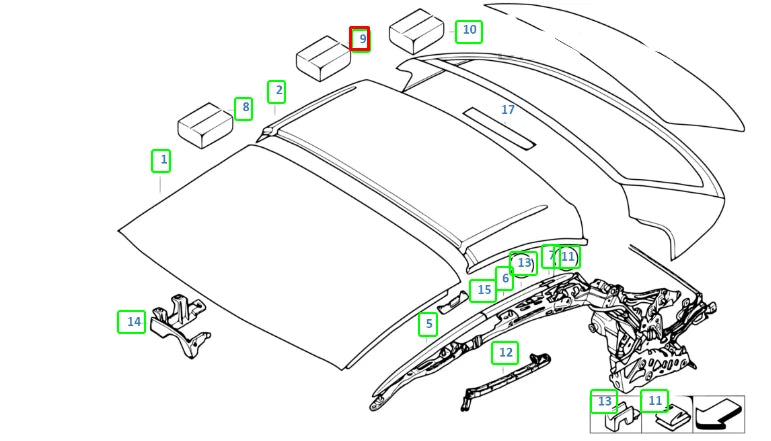 NEW BMW 3 E93 ROOF SHELL MIDDLE FASTENING KIT 54377183308 7183308 ORIGINAL