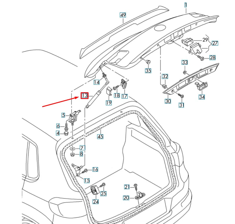 NEW VOLKSWAGEN TIGUAN 5N MK1 REAR LID GAS FILLED STRUT 5N0827550E ORIGINAL