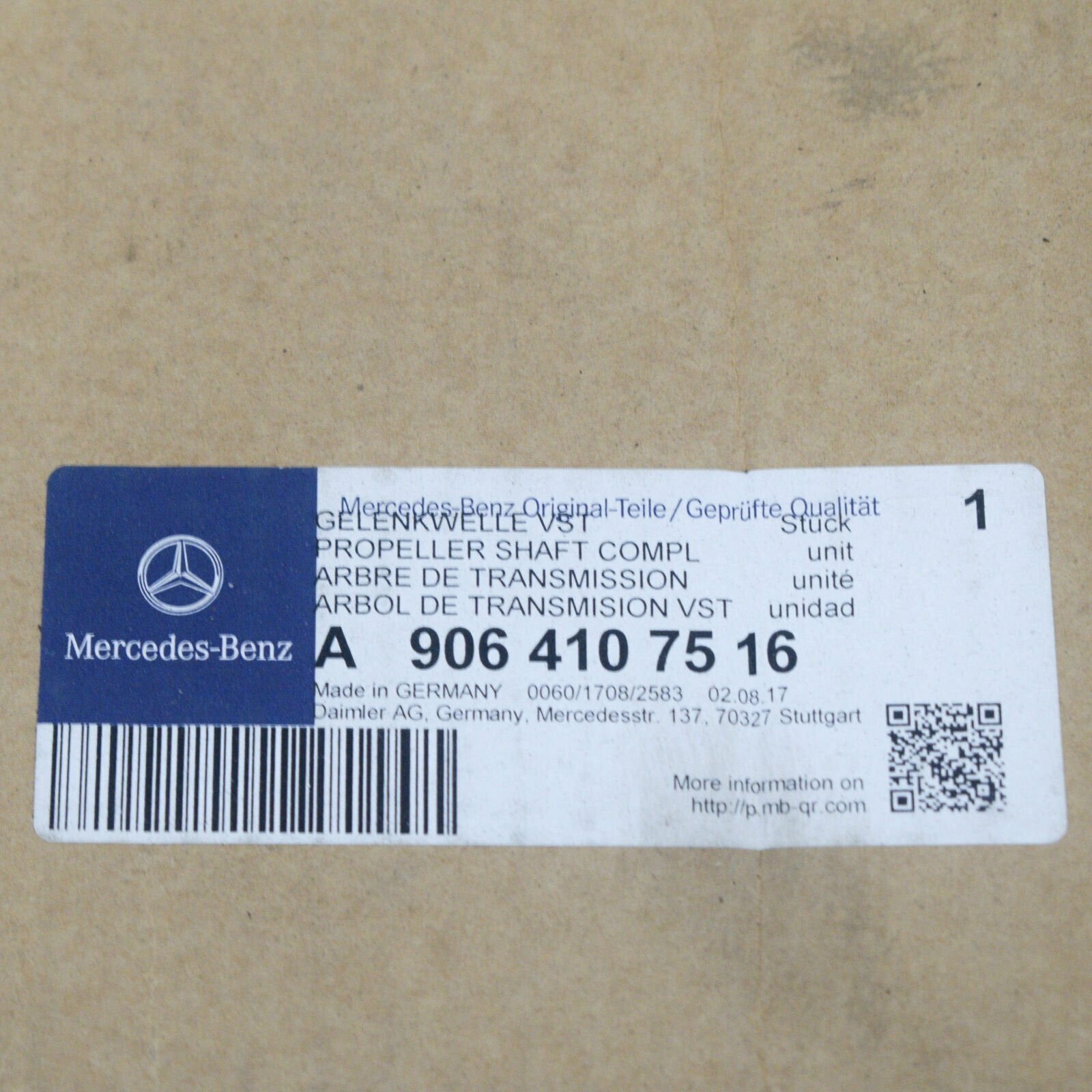 new mercedes-benz sprinter 906 propshaft cardan a9064107516 original