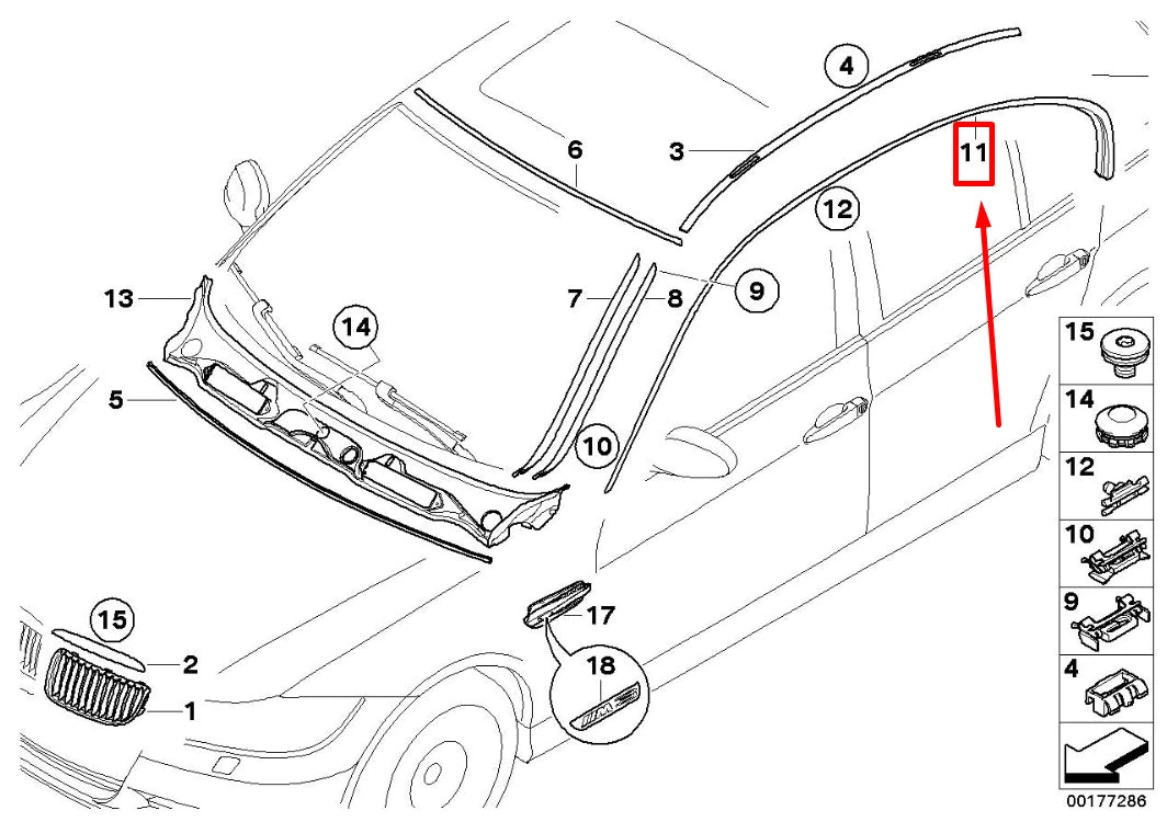 NEW BMW 3 E90 LEFT UPPER WINDOW TRIM STRIP 7121235 51137121235 ORIGINAL
