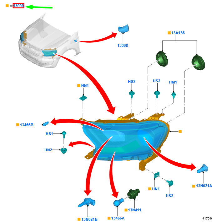 new ford ranger t6 mk1 front right headlight lhd 2348318 eb3b-13w029-ana