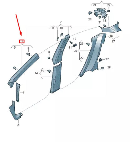 NEW VOLKSWAGEN ARTEON 3H7 RIGHT A-PILLAR UPPER TRIM 3G8867234A2JZ