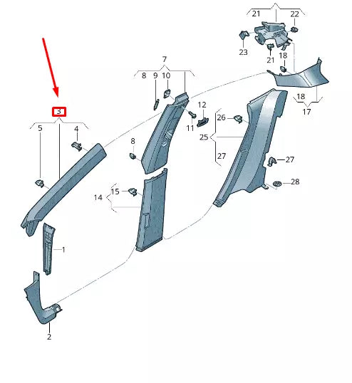 NEW VOLKSWAGEN ARTEON 3H7 RIGHT A-PILLAR UPPER TRIM 3G8867234A2JZ